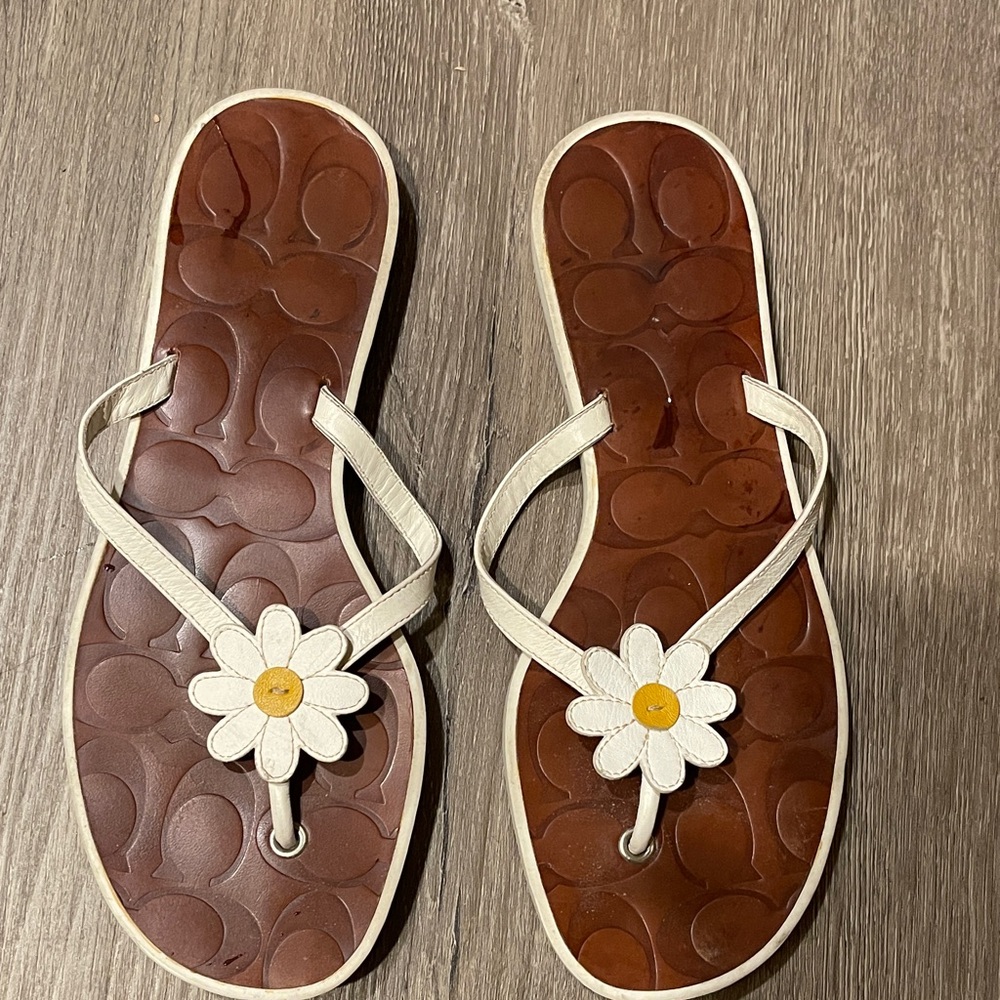 Coach White Floral Women's Flip Flops